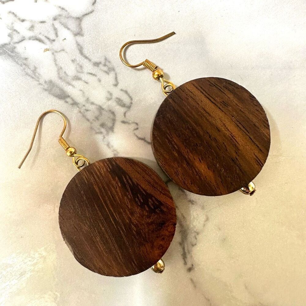 Wood circle drop earrings